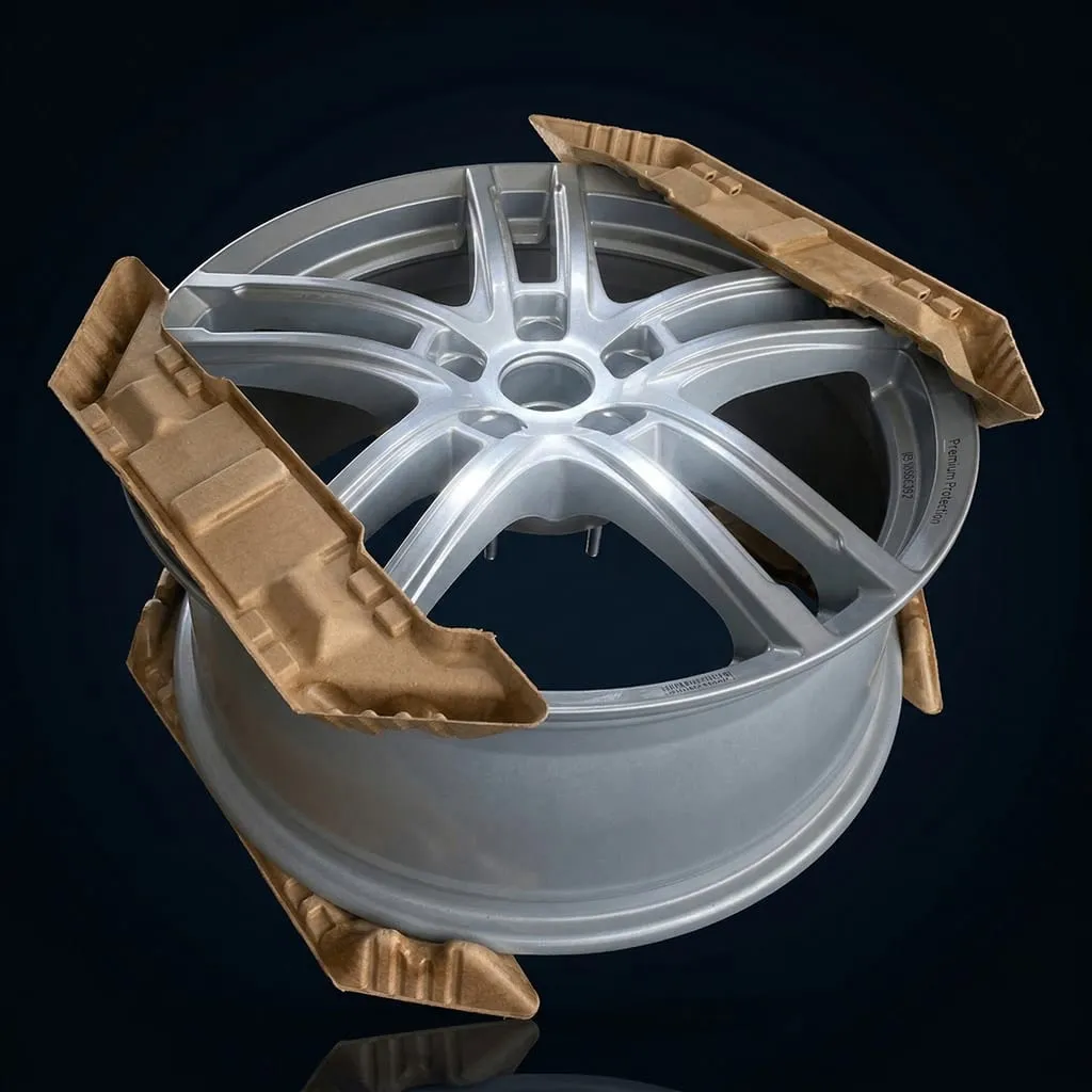 Paper cushioning pad rim protection alloy wheel virgin fiber ScaPAP recyclable — Scafa Thermoforming